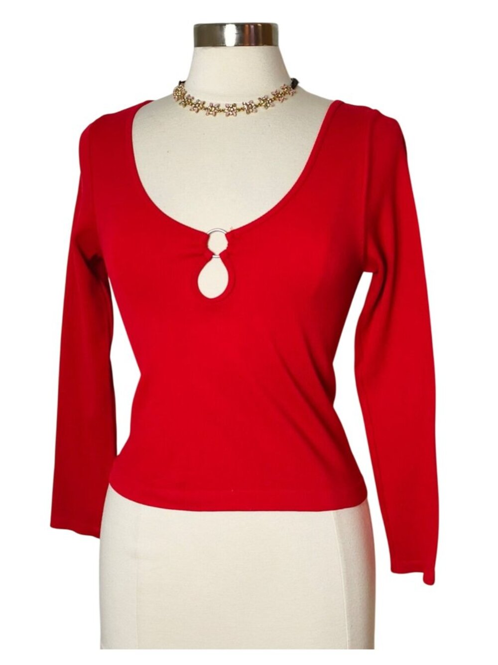 Eye Candy Womens L/XL Y2K Ribbed Crop Long Sleeve Top Keyhole Maximalist Hip Hop